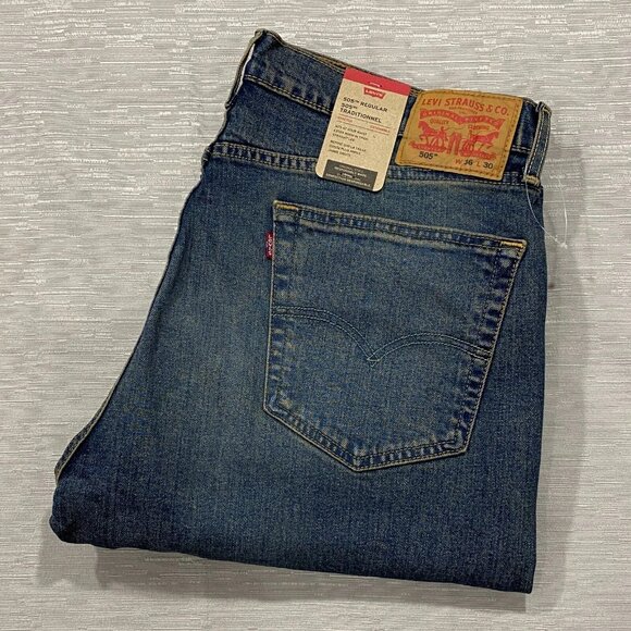 Levis 505 Jeans Mens 36 x 30 Straight Leg Regular Fit Denim Wash 2146 - Picture 4 of 10